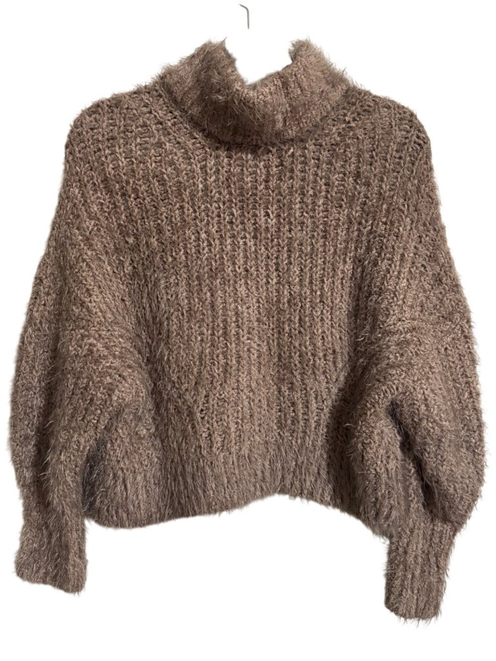 Express Fluffy Knit Mock Neck Sweater In Taupe Size M Cozy & Stylish